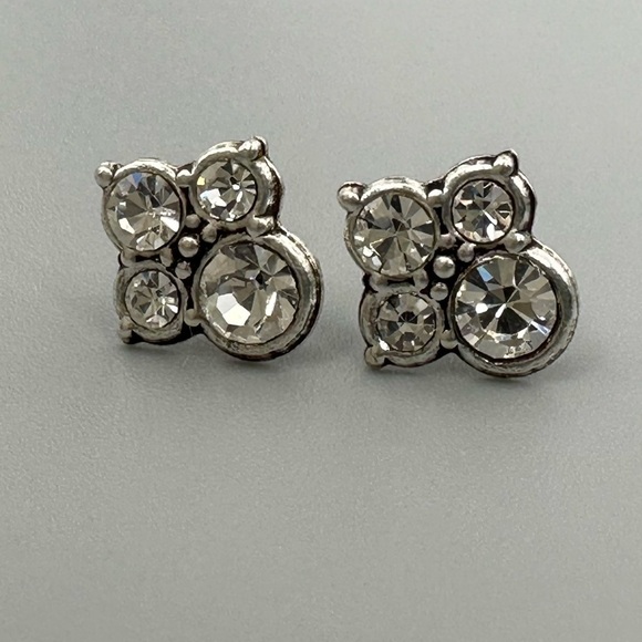 Sterling Silver Antique Style Cluster Stud Earrings with Crystals - Picture 8 of 10